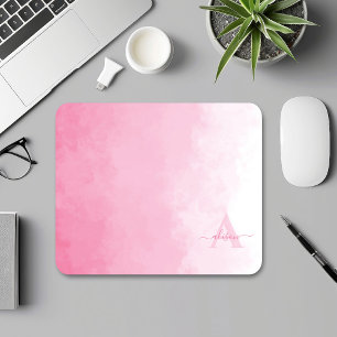 Roze Waterverf ombre vrouwelijk monogram Muismat