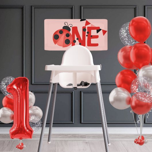 Roze Waterverf ONE lieveheersbeestje Verjaardag Mi Spandoek