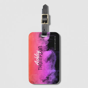 Roze waterverf op zwart cool & modern bagagelabel