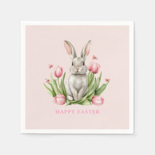 Roze Waterverf Paashaas Borden Servet