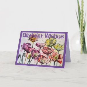 Roze Waterverf papaver en inkt Birthday Kaart