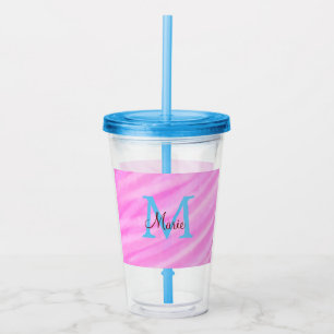 Roze waterverf pastel toevoegen titel monogram let acryl drinkbeker