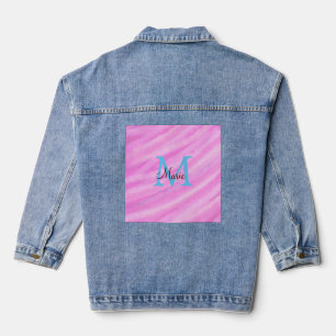 Roze waterverf pastel toevoegen titel monogram let denim jacket