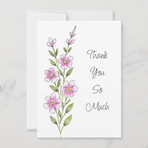 Roze Waterverf, pen en inkt Bedankkaart