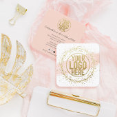 Roze Waterverf penseel Glitter Confetti Logo Vierkante Visitekaartje