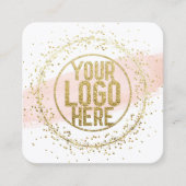Roze Waterverf penseel Glitter Confetti Logo Vierkante Visitekaartje (Voorkant)
