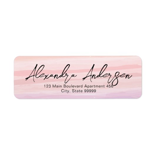 Roze Waterverf Penseelstreken Chic Script Label (Voorkant)