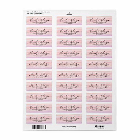 Roze Waterverf Penseelstreken Chic Script Label (Full Sheet)