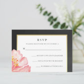 roze Waterverf Peony en Chalkboard RSVP (Staand voorkant)