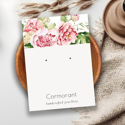 Roze Waterverf Peony Floral Stud Earring Display Visitekaartje