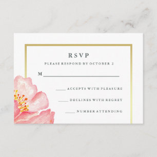 Roze Waterverf Peony op Witte RSVP Kaartje