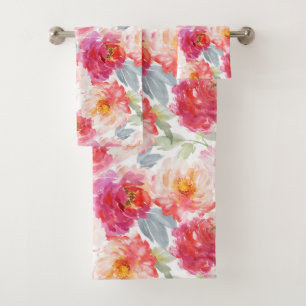 Roze Waterverf Peony-ventilator Bad Handdoek