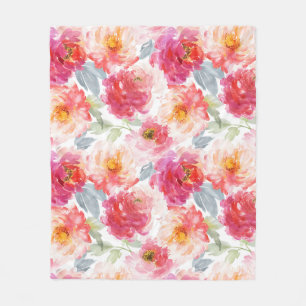 Roze Waterverf Peony-ventilator Fleece Deken