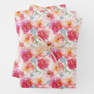 Roze Waterverf Peony-ventilator Inpakpapier Vel