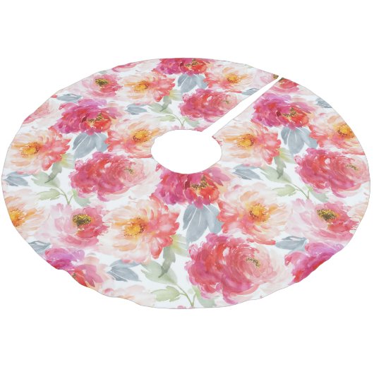 Roze Waterverf Peony-ventilator Kerstboom Rok (Gekanteld)