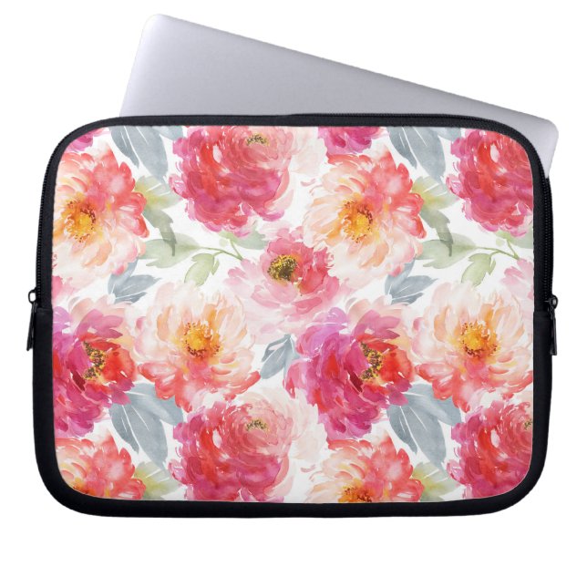 Roze Waterverf Peony-ventilator Laptop Sleeve (Voorkant)