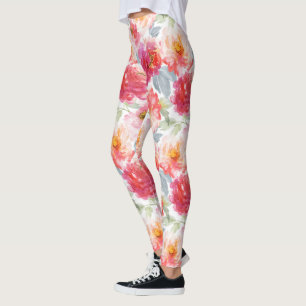 Roze Waterverf Peony-ventilator Leggings