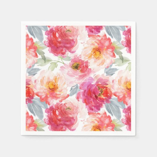 Roze Waterverf Peony-ventilator Servet (Voorkant)