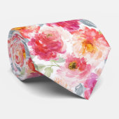 Roze Waterverf Peony-ventilator Stropdas (Opgerold)