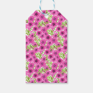Roze waterverf petunia-bloempatroon cadeaulabel