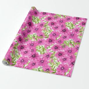Roze waterverf petunia-bloempatroon cadeaupapier