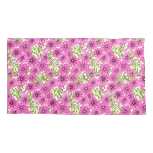 Roze waterverf petunia-bloempatroon kussensloop (Achterkant-Links)