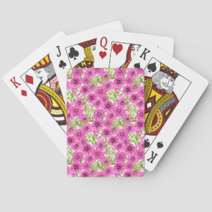 Roze waterverf petunia-bloempatroon pokerkaarten