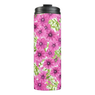 Roze waterverf petunia-bloempatroon thermosbeker
