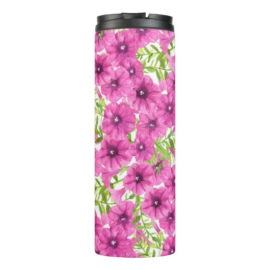 Roze waterverf petunia-bloempatroon thermosbeker (Achterkant)