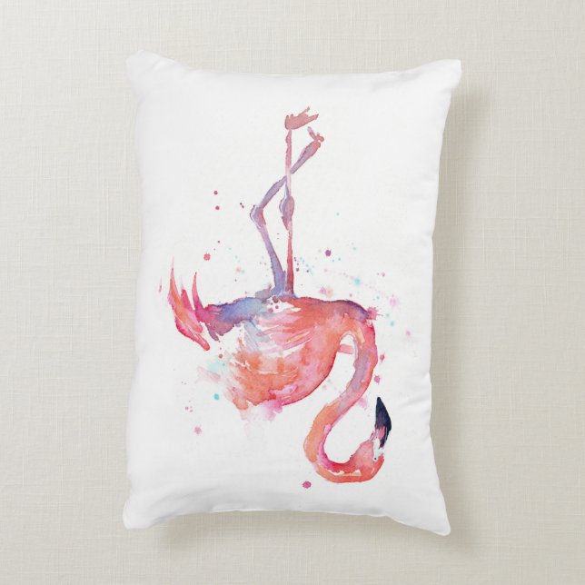 Roze Waterverf Pillow Flamingo Decoratief Kussen (Achterkant (Verticaal))