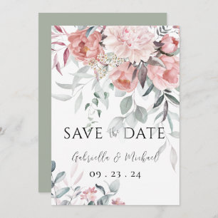 Roze Waterverf Pioen groen bruiloft Save The Date