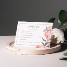 Roze Waterverf Pioen Huwelijks RSVP Kaart