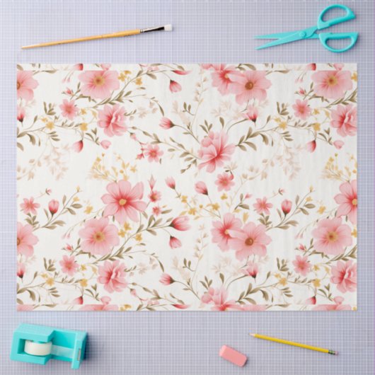 Roze Waterverf pioenroos bloemenontkoppeling Tissuepapier (Craft)