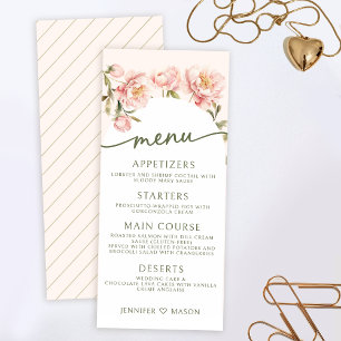 Roze waterverf pioenrozen bloemenbruiloft menu Kaa