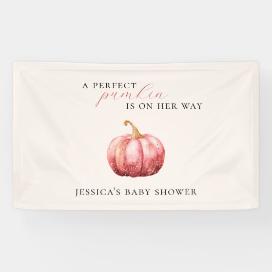 Roze Waterverf Pompoen Baby shower Banner (Horizontaal)