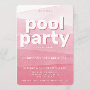 Roze Waterverf Pool Party Birthday Invitation Kaart