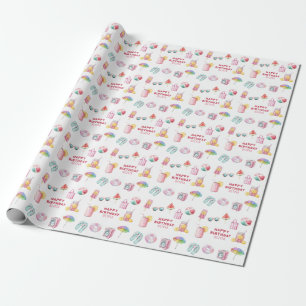 Roze waterverf poolparty persoonlijke verjaardag cadeaupapier