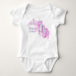 Roze Waterverf Prinses Kroon en Ballet Slippers Romper