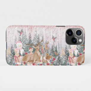 Roze Waterverf Reindeer, Snowman Merry Kerstmis iPhone 11Pro Hoesje