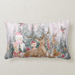 Roze Waterverf Reindeer, Snowman Merry Kerstmis Kussen