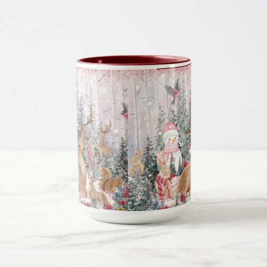 Roze Waterverf Reindeer, Snowman Merry Kerstmis Mok (Midden)