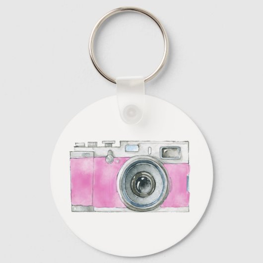 Roze Waterverf Retro camera fotograaf Logo Sleutelhanger (Voorkant)