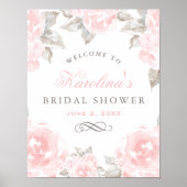 Roze waterverf roos bruiloft bruidsdouche vintage poster (Voorkant)