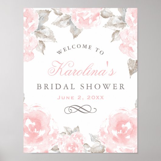 Roze waterverf roos bruiloft bruidsfeest poster (Voorkant)