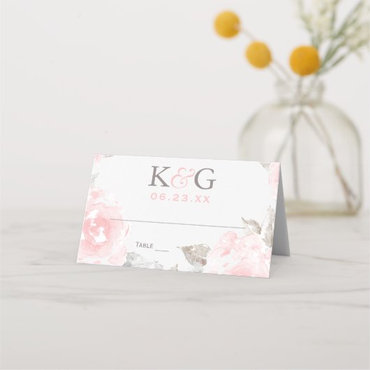  roze Waterverf Roos bruiloft Monogram (Voorkant)