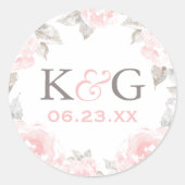 roze Waterverf Roos bruiloft Monogram Ronde Sticker (Voorkant)