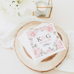  roze Waterverf Roos bruiloft Monogram Servetten