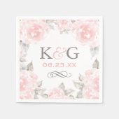  roze Waterverf Roos bruiloft Monogram Servetten (Voorkant)