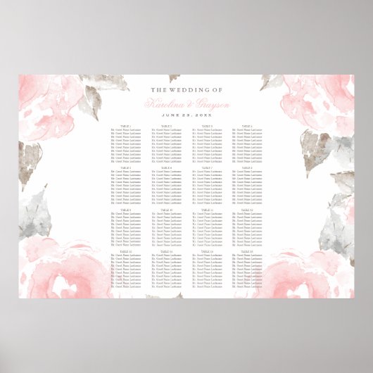  roze Waterverf Roos bruiloft zitplaats Poster (Voorkant)