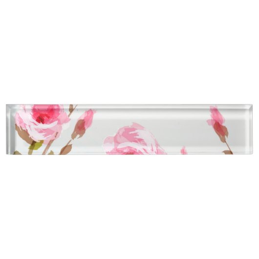 roze waterverf roos florale boho bloem naambordje (Voorkant)